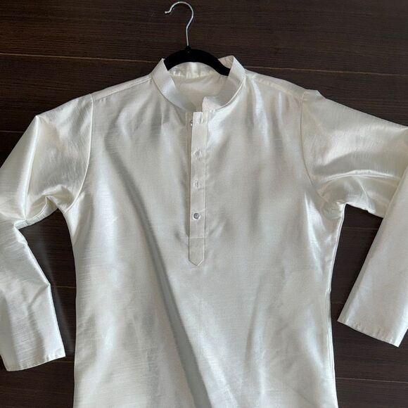 Elegant White Long Sleeve Kurta, Men Medium - Picture 5 of 7